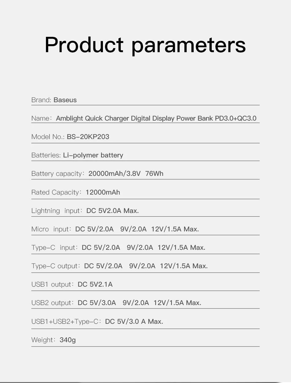 Baseus, 20000 мА/ч, внешний аккумулятор для iPhone, samsung S10, usb type C, PD, быстрая зарядка+ 3,0 USB внешний аккумулятор