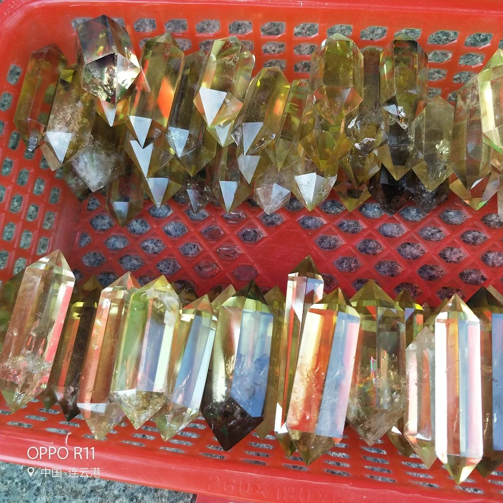 

1pcs Citrine Crystal Wand Quartz Point Very Good Color Quartz Crystal Wand Double Point Reiki Healing Natural Stones and Mineral