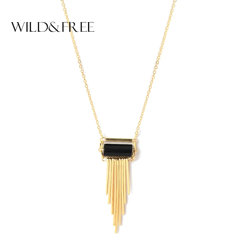 

Women Gold Color Zinc Alloy Tassel Long Necklace & Pendant Trendy Gold Color Link Chain Black Plastic Collar Necklace Jewelry