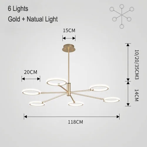 Gold 6 Lights Внутренний светодиодный потолочный Люстра, освещение, повседневный свет, гостиная, спальня, современная канделябры люстры, освещение для дома, светильники, лампадер - Цвет абажура: Gold 6 Lights