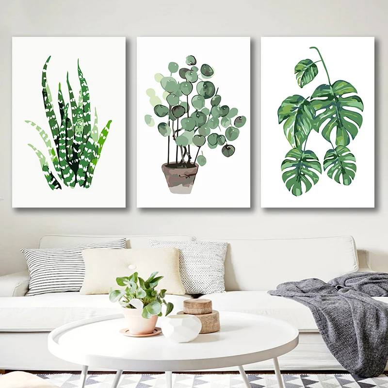 DIY картинки для раскраски по номерам с цветами акварельные листья растения