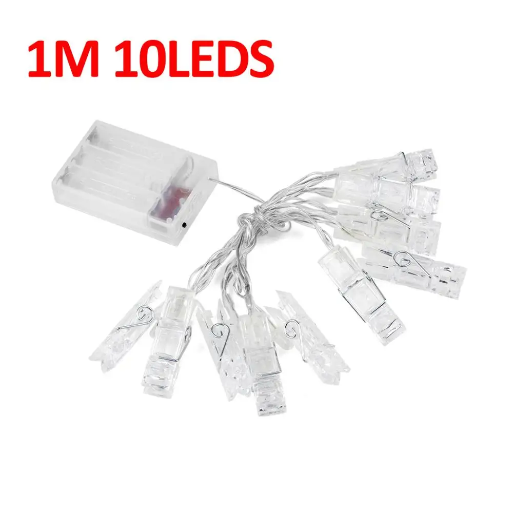 1M 10LEDS Photo Clip Праздничный светодиодный гирлянда с питанием от батареек AA guirlande lumineuse светодиодный светильник с веревочкой для фотосъемки украшения на Рождество и год - Испускаемый цвет: 1M 10LEDS Photo Clip