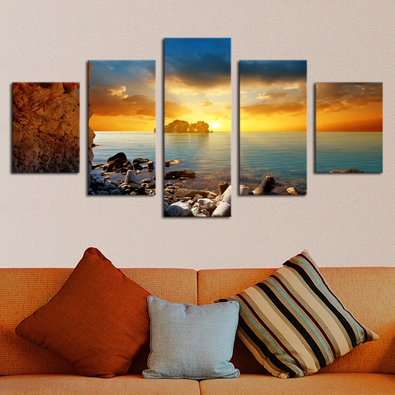 5 панелей (без рамки) картина из океана и Камня современный настенный Декор печать