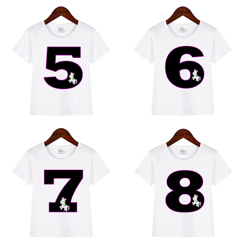 Футболка с принтом Единорог для мальчиков и девочек на день рождения номером от 1