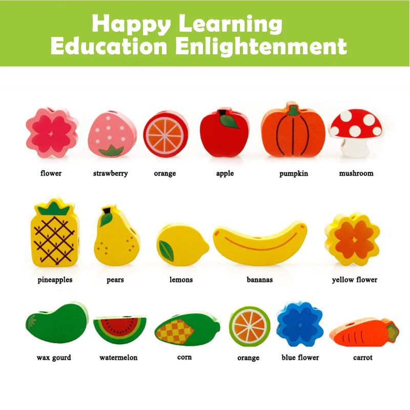 Обучение Образование Деревянные Игрушечные лошадки 82 шт. Ежик фрукты резьбы