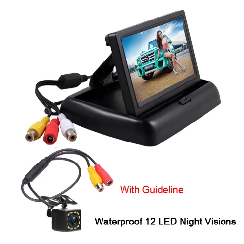 With 12 LED Camera AMPrime 4," Складной автомобильный монитор заднего вида lcd TFT дисплей экран 2 пути видео вход для грузового автомобиля камера заднего вида - Цвет: With 12 LED Camera