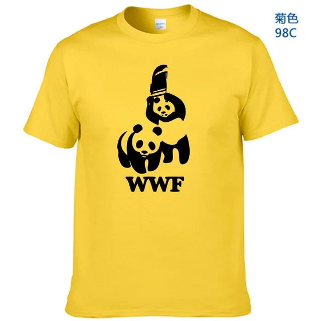 WEWANLD борьба WWF панда комедия короткий рукав прохладный Camiseta Футболка мужская летняя модная забавная футболка - Цвет: Yellow
