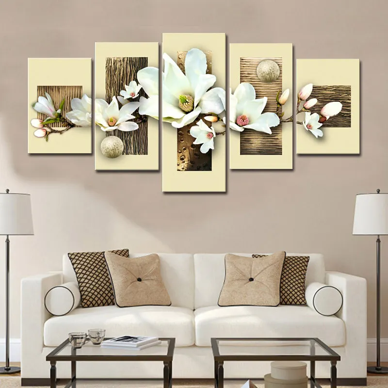 Modular Painting Home Decor Living Room 5 Pieces Flowers Orchids Pictures Prints Elegant Magnolia Canvas Poster Wall Art Framed