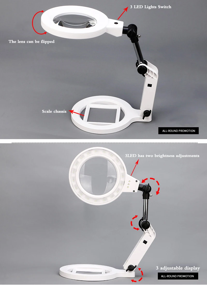 Foldable 22 LED Table Magnifier With Light AC Power/Battery 2X 5X Illumination Magnifying Glass Jewelry Loupe |