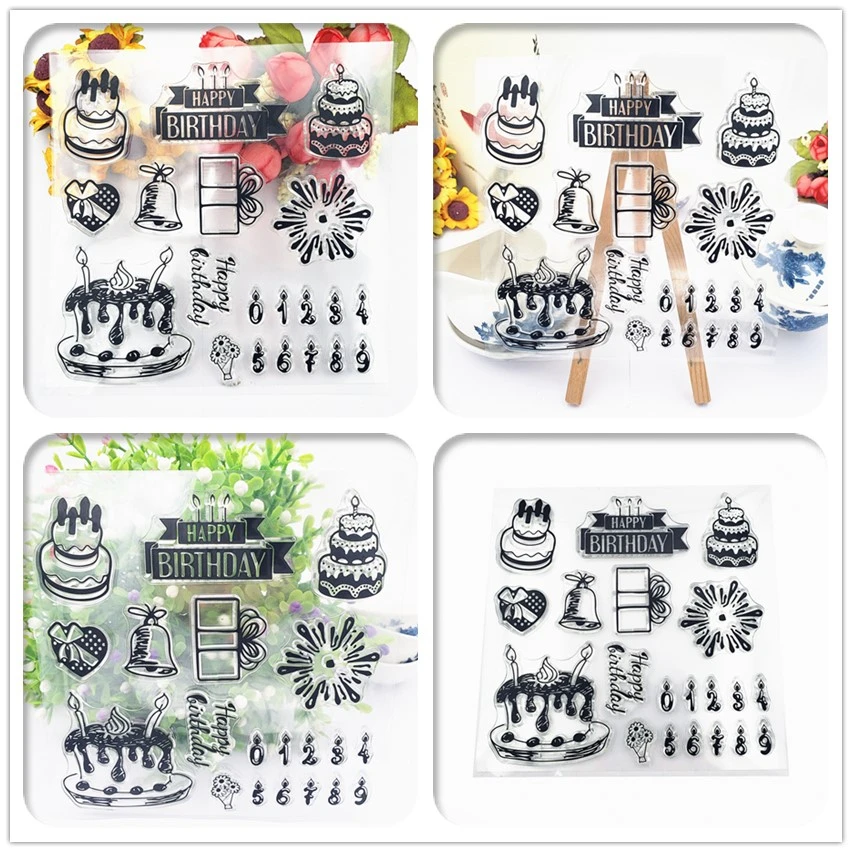 

Birthday Cake Candle Stamp Transparent Clear Stamps Silicone Seal for DIY Scrapbooking Card Making Photo Album Decoration Crafts