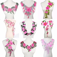 1pc pink embroidery venise sequin floral applique lace neckline collar garment accessories scrapbooking