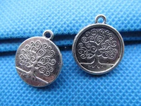 100pcs 15mm antique silver toneantique bronze filigree lucky wish tree of life round pendant charmfindingdiy accessory