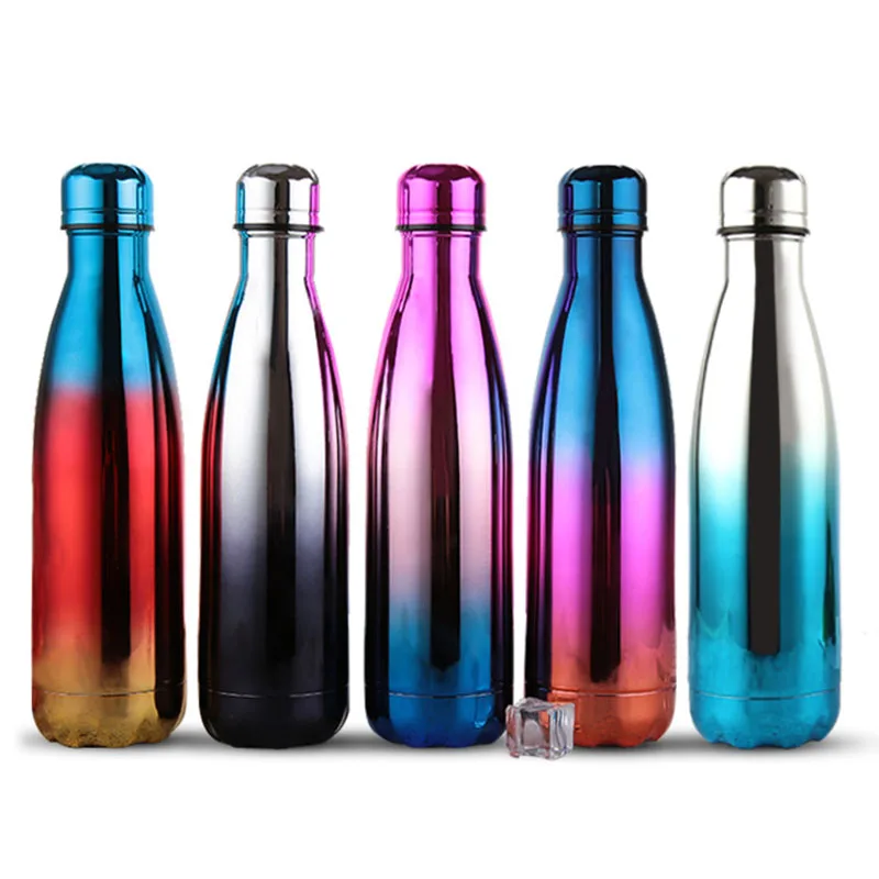 500ml Double Wall Plating Vacuum Flask Stainless Steel Tumbler Insulated Water Bottle Gradual Change Cola Beer Coffee Thermos