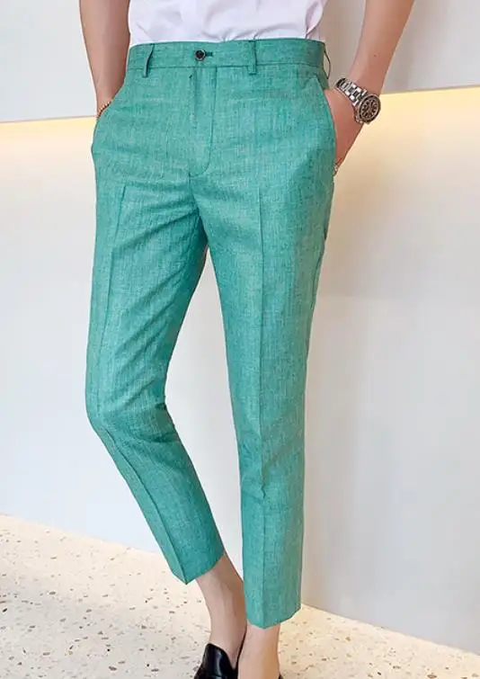 Grass Green Pants Мужской костюм брюки мужские s платье брюки для свадебной вечеринки формальные брюки облегающие повседневные однотонные синие брюки парфюм masculino - Цвет: Grass Green Pants