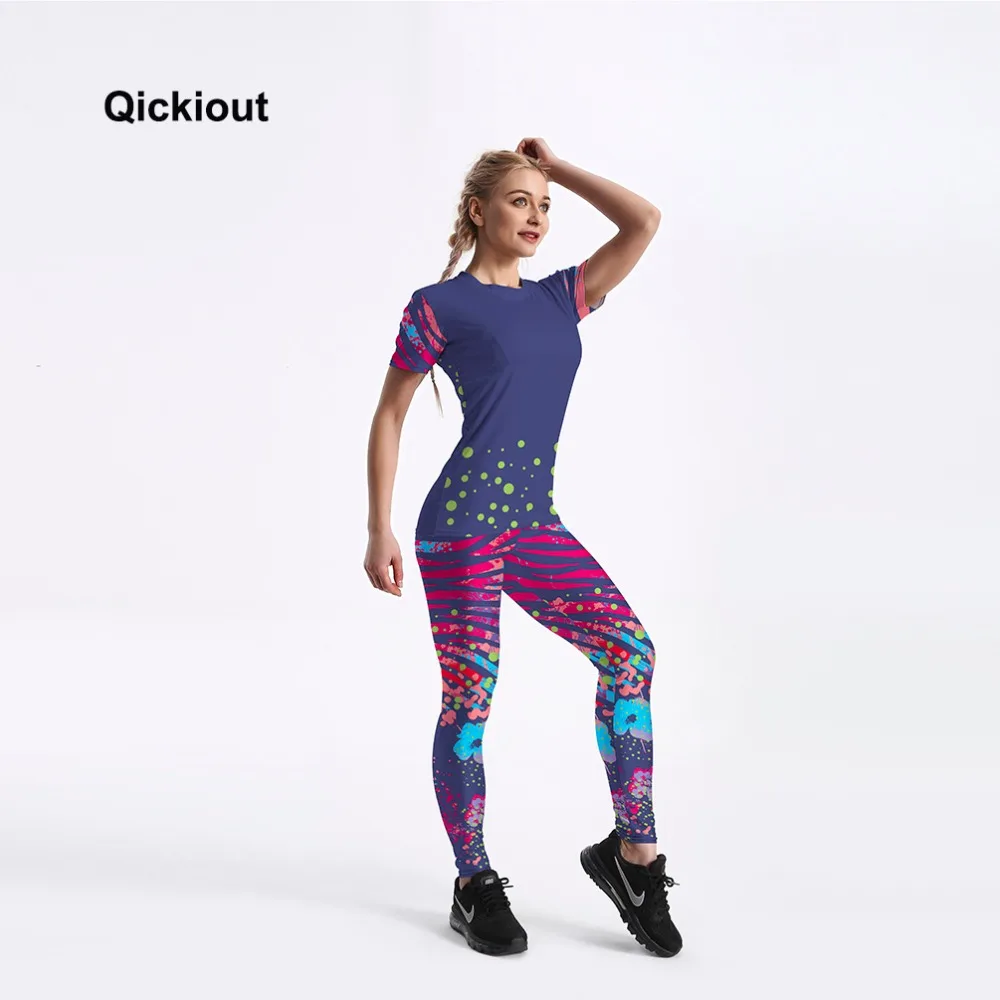 Женские повседневные Костюмы Qickitout короткая футболка и длинные штаны с принтом