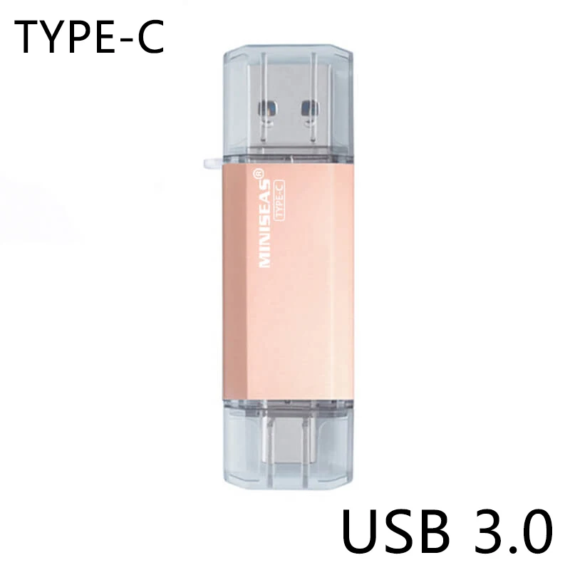 Rose Gold OTG usb 3,0 и type-c usb флеш-накопитель 16 ГБ 32 ГБ 64 Гб Флешка двойной флеш-накопитель для type-c android системы Miniseas - Цвет: Rose Gold