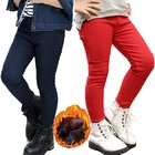 Теплые детские джинсы для девочек с имитацией, зимние плотные бархатные длинные брюки карамельных цветов, брюки-карандаш для принцессы, леггинсы для детей 2-7 лет