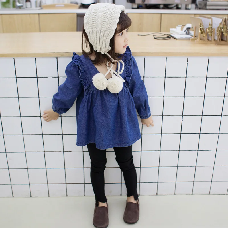 

2018 Autumn Children's Clothing Korean Girls Denim Shirt Jackets Baby Flying Sleeves Blouses Children's Baby Hooded Tee Shirts