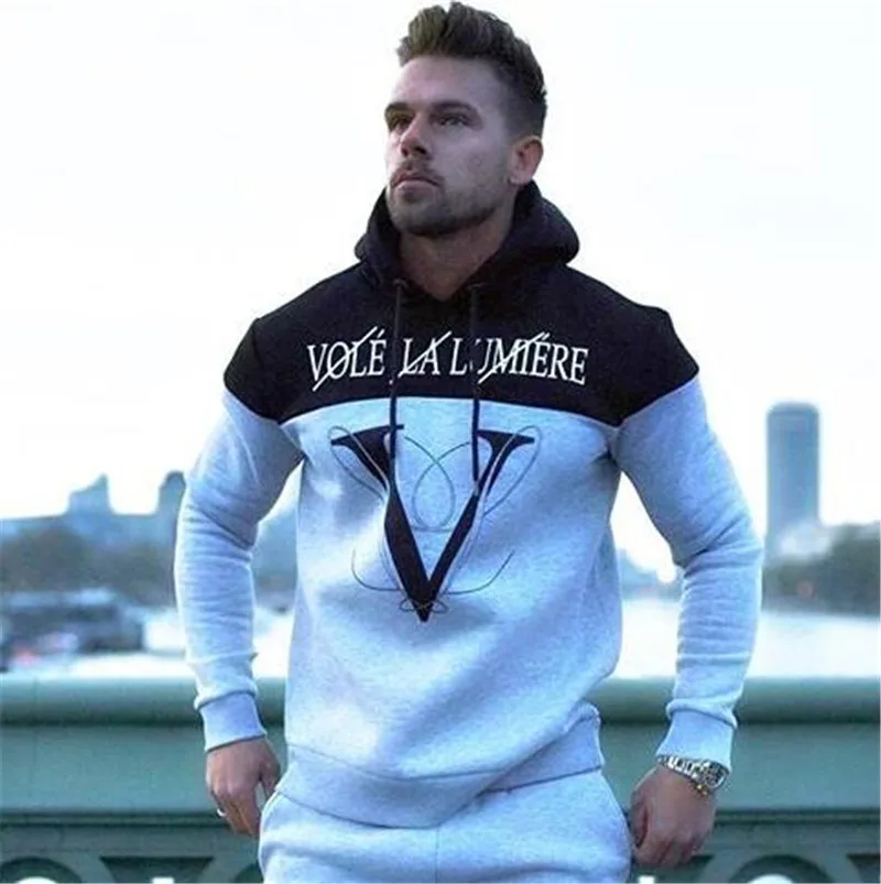 gray tops GYMOHYEAH новые спортивные костюмы для мужчин s модный спортивный костюм для мужчин тренировочный spak survete для мужчин t Мужская спортивная одежда костюм с капюшоном спортивный костюм набор для мужчин - Цвет: gray tops