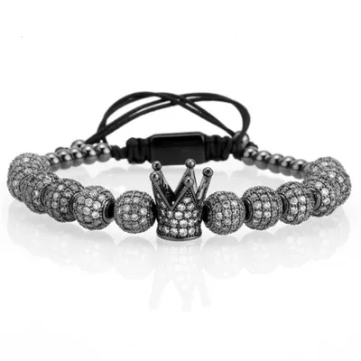 Men Bracelet/Rose Gold/Bracelets Pave Setting White CZ Ball Bracelet with 6mm 8mm Stainless Steel Bead Braided Luxury Jewelry - Окраска металла: style E