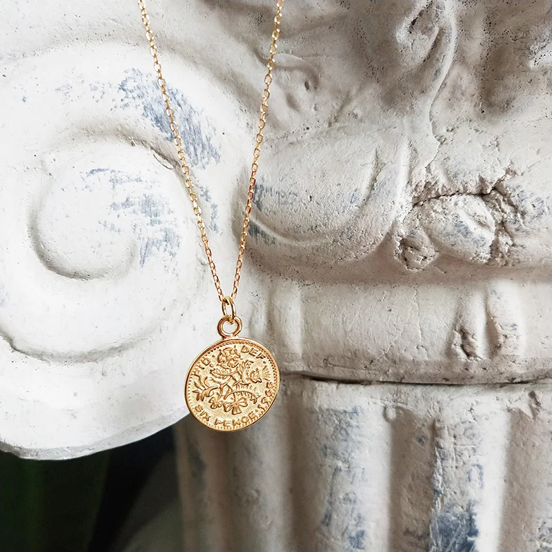 WTLTC изящные круглые ожерелья с шестью пенсами и кулоном для женщин ожерелье из