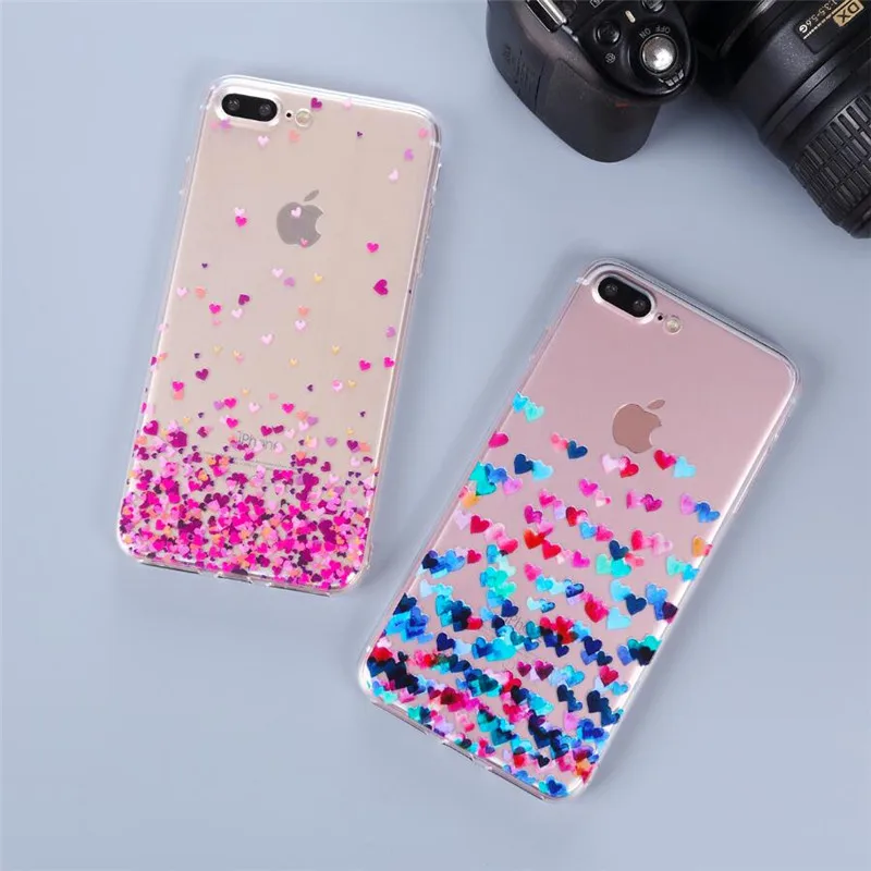Soft Silicone Phone Case For iphone 5 5s s SE 6 6s 7 8 Plus X XS Max XR Transparent TPU Butterfly Love Hearts Pattern Coque |