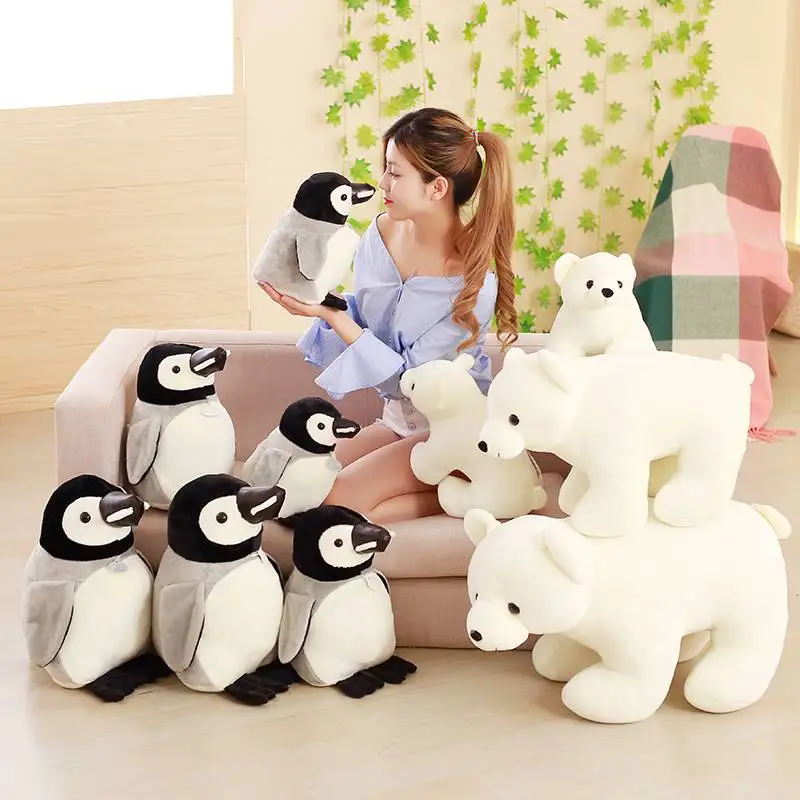 1pc 35-60cm Polar bear and penguin dolls Stuffed toy Real life arctic animal cushions High quality fabric Child Birthday Present | Игрушки и