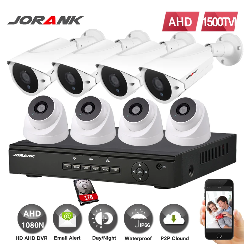 Система наружного видеонаблюдения JORANK 720P HD 1200TVL 1080P HDMI 8 каналов DVR 1 ТБ HDD AHD|set camera|set