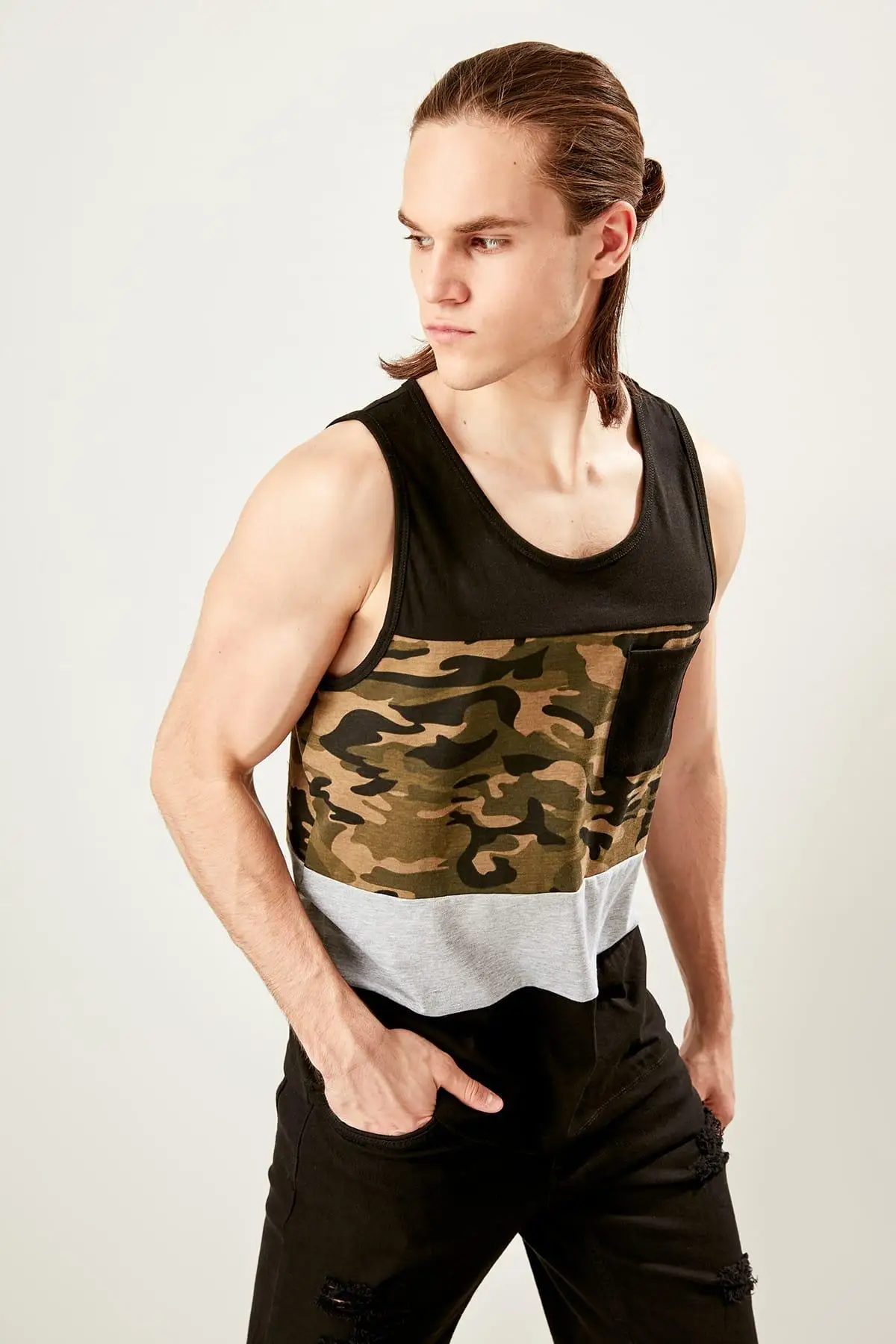 Trendyol черные мужские передние карманы Panelli Athlete TMNSS19SQ0050|Майки| |