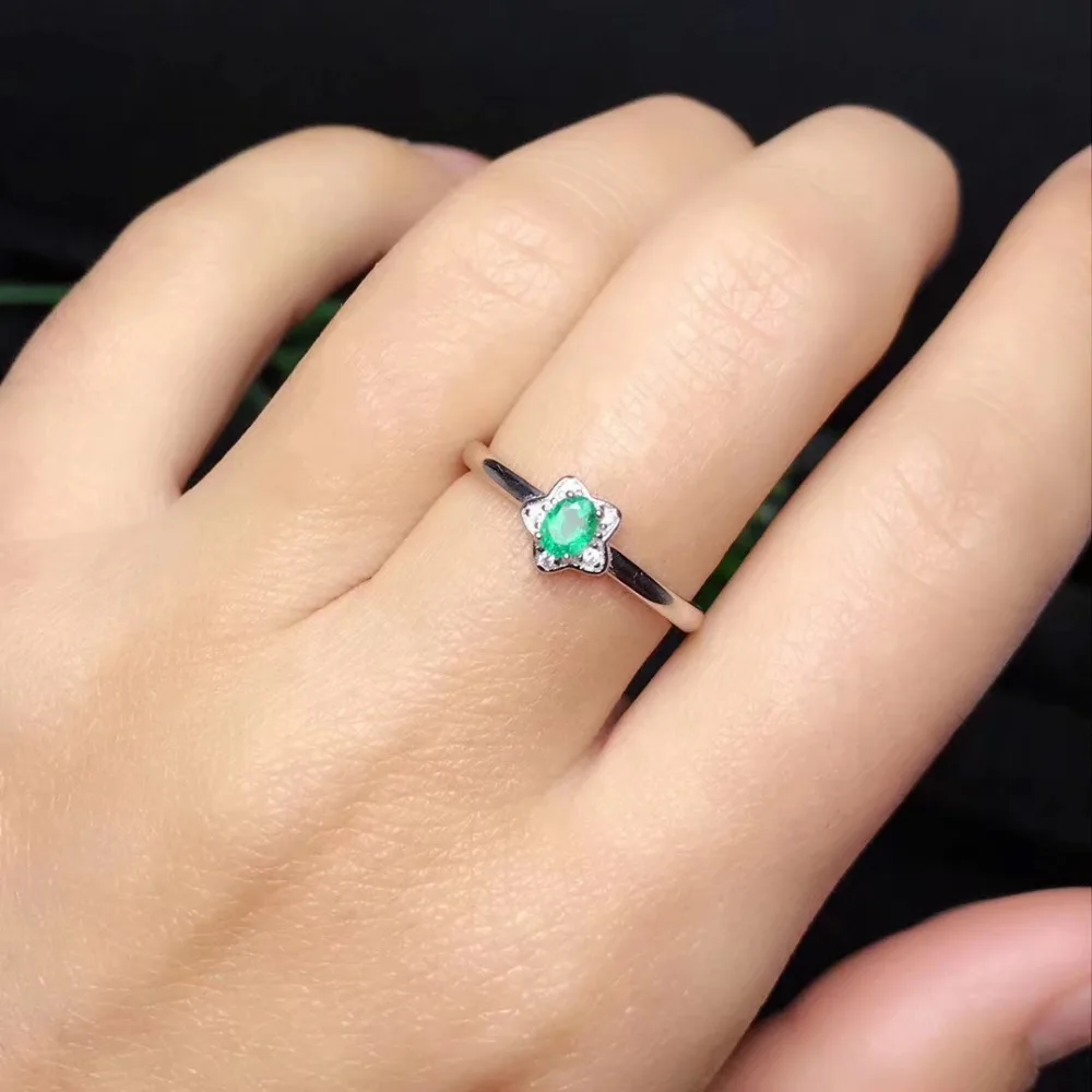 

Natural green emerald gem Elegant Small Stars Ring S925 Silver Natural gem stone Ring girl Women's party gift fine Jewelry