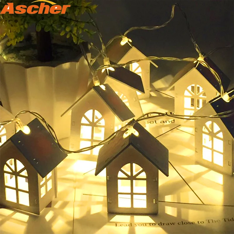 Асчер светодио дный светодиодная гирлянда дерево с домиками 1 5 м 10 LED s Room Decor