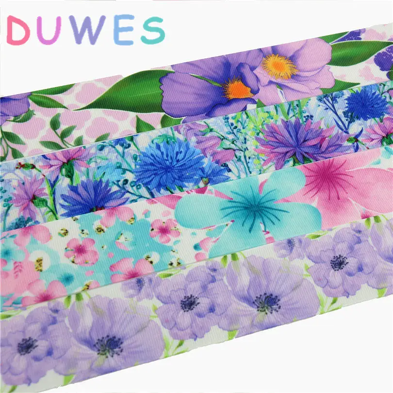 

DUWES 1.5'' Free shipping flowers printed grosgrain ribbon Accessory hairbow headwear DIY decoration 38mm D772