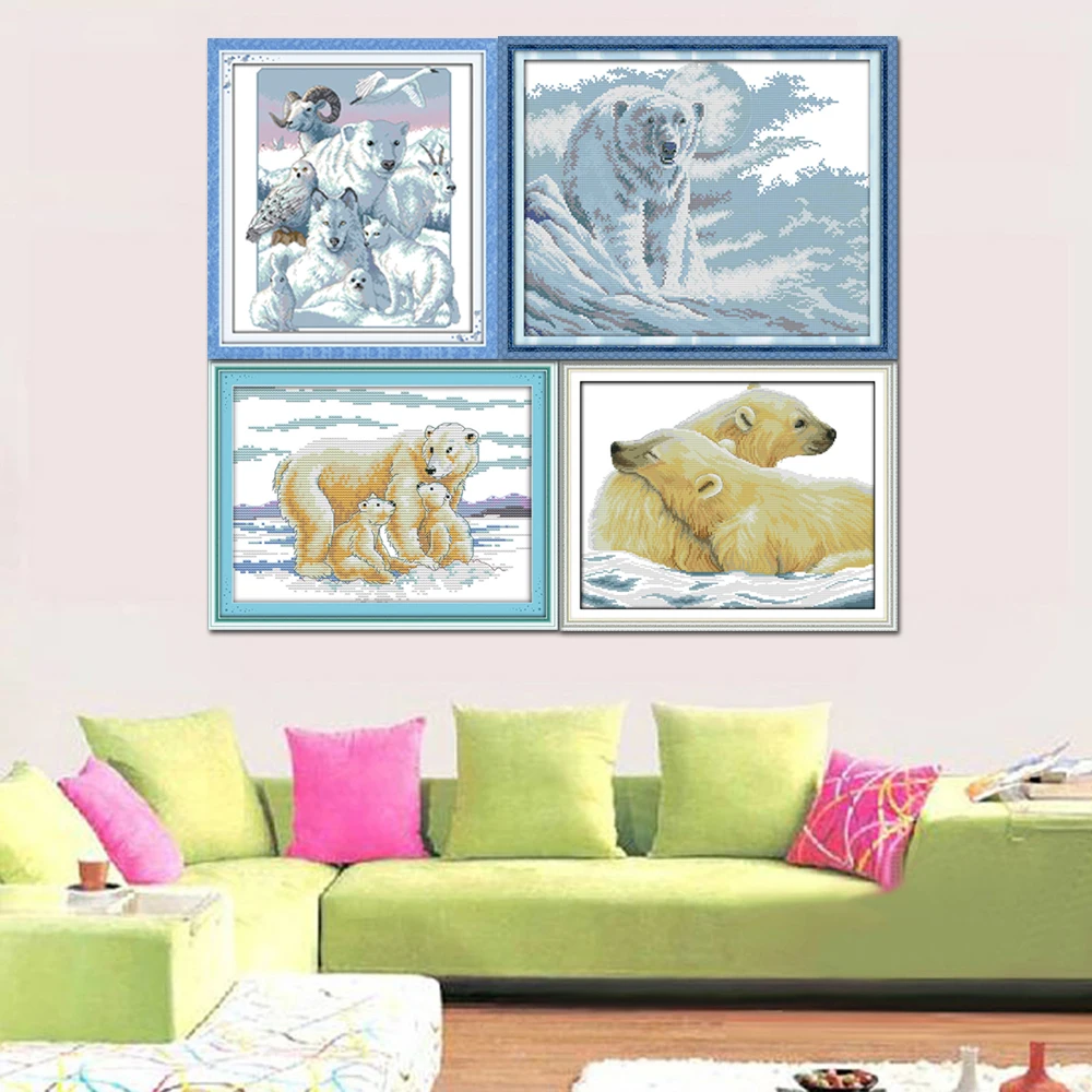 Набор для вышивки крестом Joy Sunday D125D403D423(2)D622 Arctic Animals Polar Bear материнская любовь