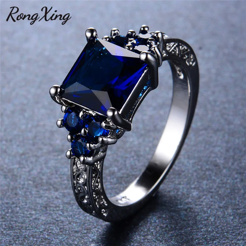 Женские обручальные кольца RongXing с голубым цирконом винтажное модное кольцо