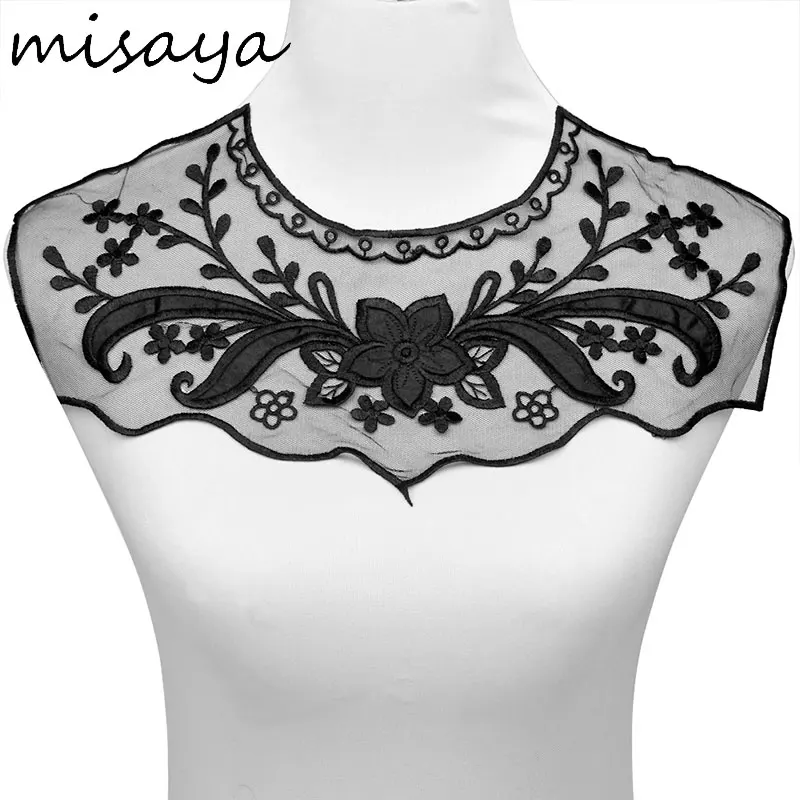 Misaya 1 шт. сетка органза гипюр черный кружевной воротник тканевый Вышивка Тюль