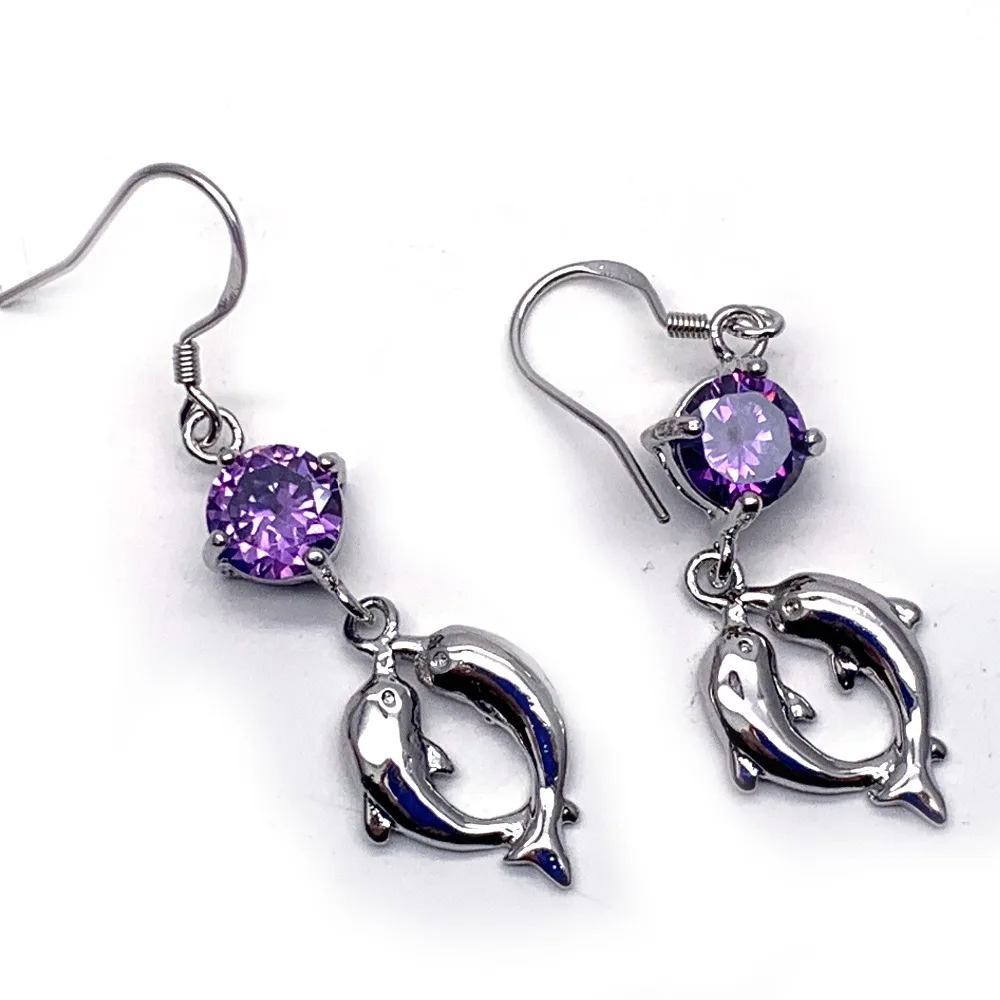 Женский кулон в виде сердца boucle d'oreille с фиолетовым цирконием волны дельфина и