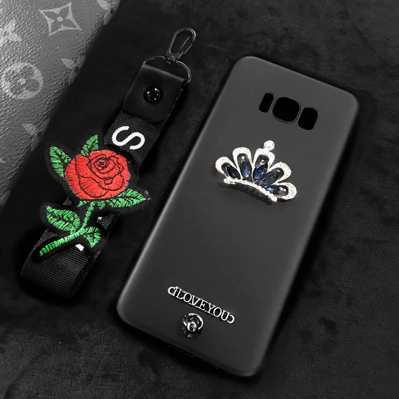 A8 A6 плюс 2018 Корона розовый ремешок веревка Чехол для Samsung Galaxy S8 S9 J3 J5 J7 A3 A5 A7 2016 2017 J4