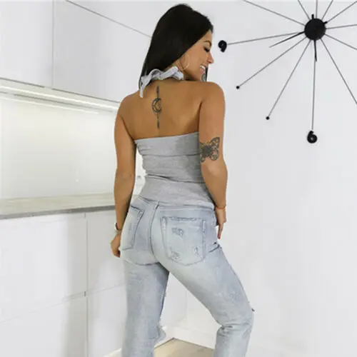 

New Fashion Women's Halter Sleeveless Halter Solid Slim Backless Camis Tops Lady Summer Straps Sexy Club Party Tank Tops S-L