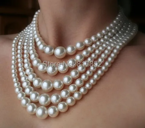 

New Style P05 Women Fashion White Imitation Pearls necklace Five Layers Pearls Beads Necklace Body Jewelry