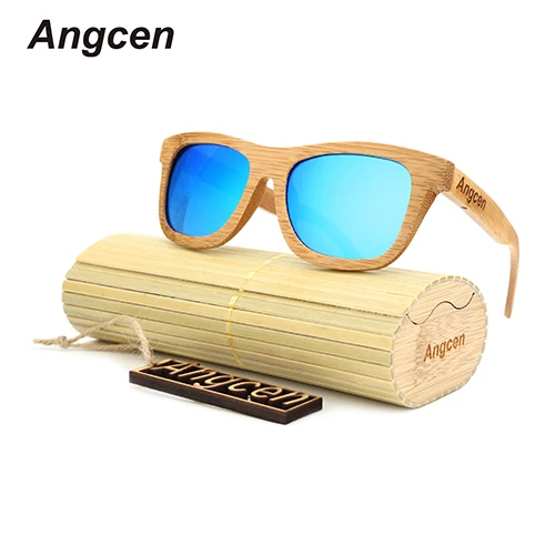 Angcen для мужчин женщин Защита от солнца стекло es Bamboo стекло es au Ретро Винтаж деревянные очки деревянный рамки ручной работы - Цвет линз: Синий