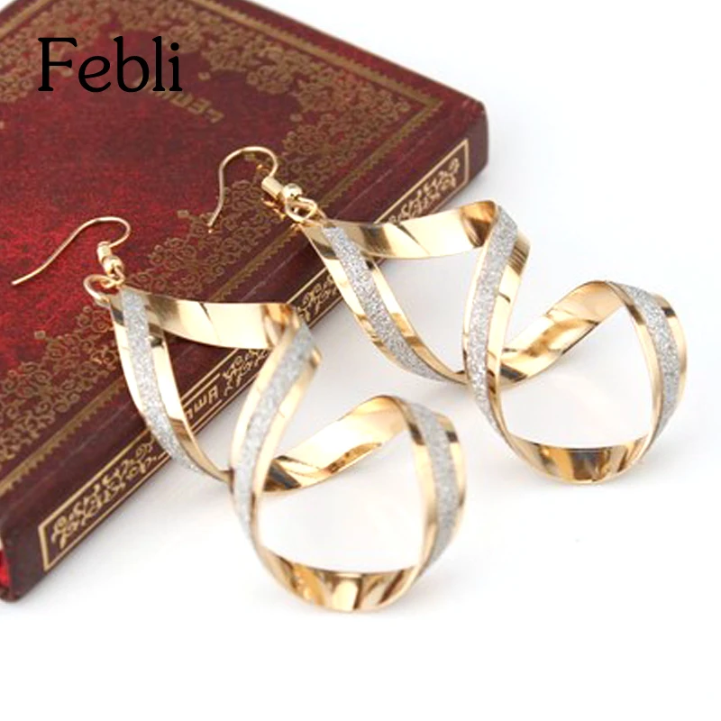 Febli Hot Sales Fashion Brand Earrings Gold Color Silver Punk Simple Generous Alloy Spiral Drop | Украшения и аксессуары