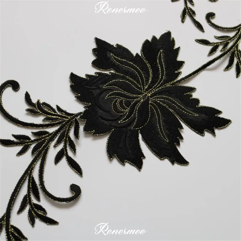 1Pc Long Floral White Black Blue Applique Clothing Embroidery Patch Fabric Sticker Iron On Patch Craft Sewing Repair 42X16cm
