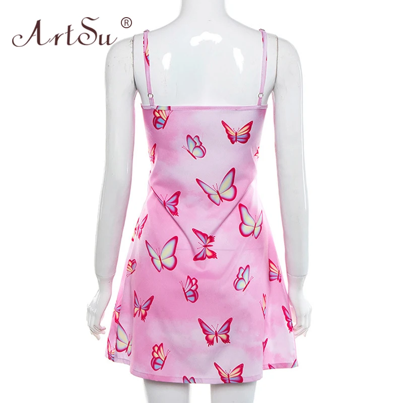 ArtSu/милое летнее платье для девочек со шнуровкой с розовыми бабочками 2019 г.