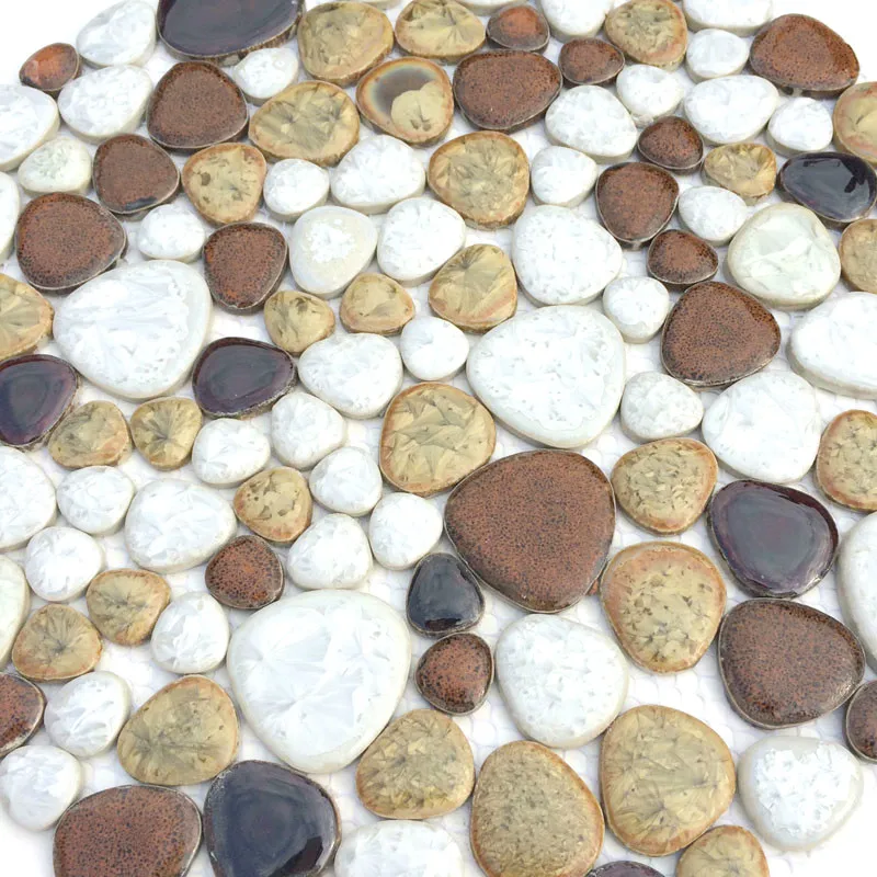 Free Shipping Brown Tans White pebble ceramic porcelain mosaic tile bathroom floor tiles Kitchen Backsplash | Обустройство дома