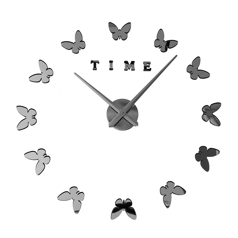 wall clock gray Светящиеся бабочки новые настенные часы Horloge Murale Diy 3d акриловые Зеркальные Стикеры большие домашние кварцевые современный дизайн - Цвет: wall clock gray