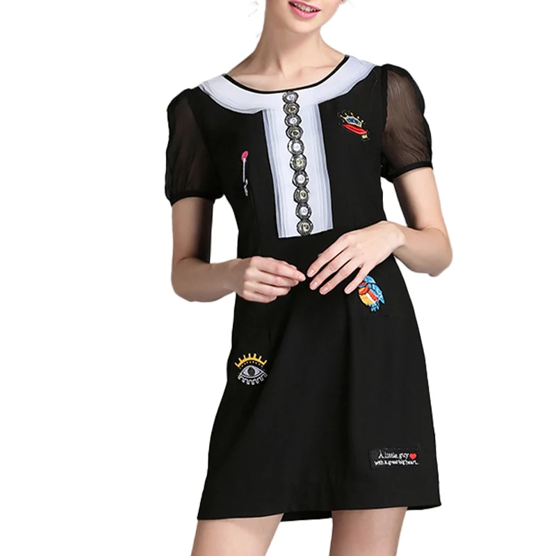 Размеры S женские расшитые блестками летние платья с вышивкой и милыми героями