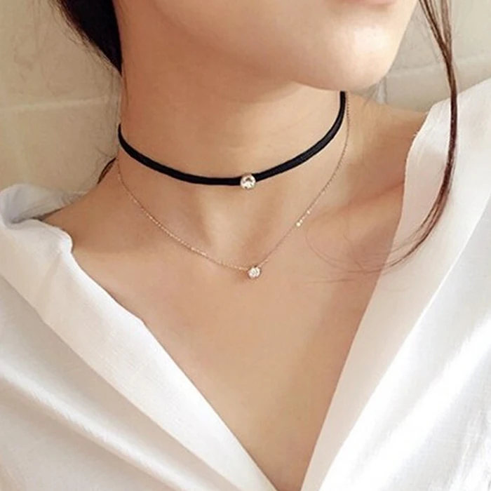 

YUN RUO 2020 Fashion Brand Woman Jewelry Rose Gold Colors Two Layer Zircona Inlay Choker Necklace 316L Stainless Steel Jewelry