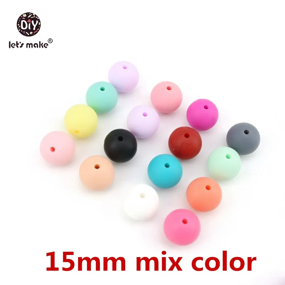 mix 15mm Давайте сделаем 100 шт Силиконовые Бусины(12-15 мм круглые бусины) свободные прорезывание зубов ювелирные изделия прорезывание зубов DIY ожерелье игрушки Детские Прорезыватели - Цвет: mix 15mm