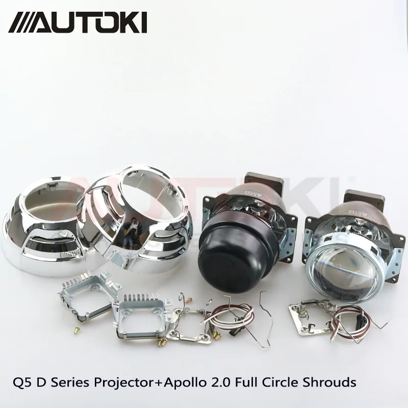 Биксеноновые линзы для проектора Autoki 3 0 дюйма Koito Q5 + полные круглые кожухи Apollo 2