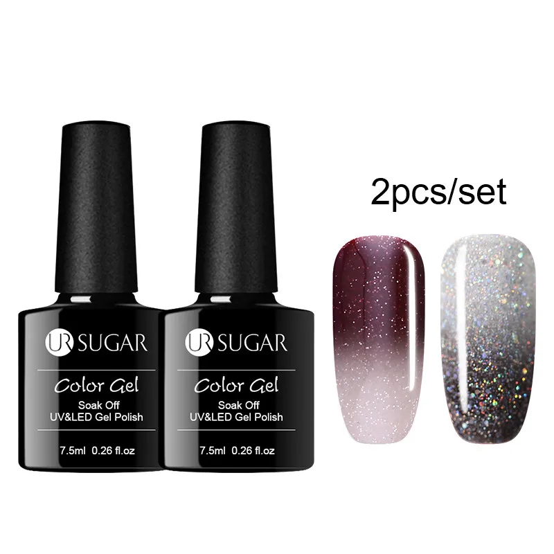 2pcs set1 Ur Sugar, 7,5 мл, перламутровая оболочка, термо меняющий цвет, Гель-лак для ногтей, блеск, температура, впитывается, УФ светодиодный Гель-лак для ногтей - Цвет: 2pcs set1